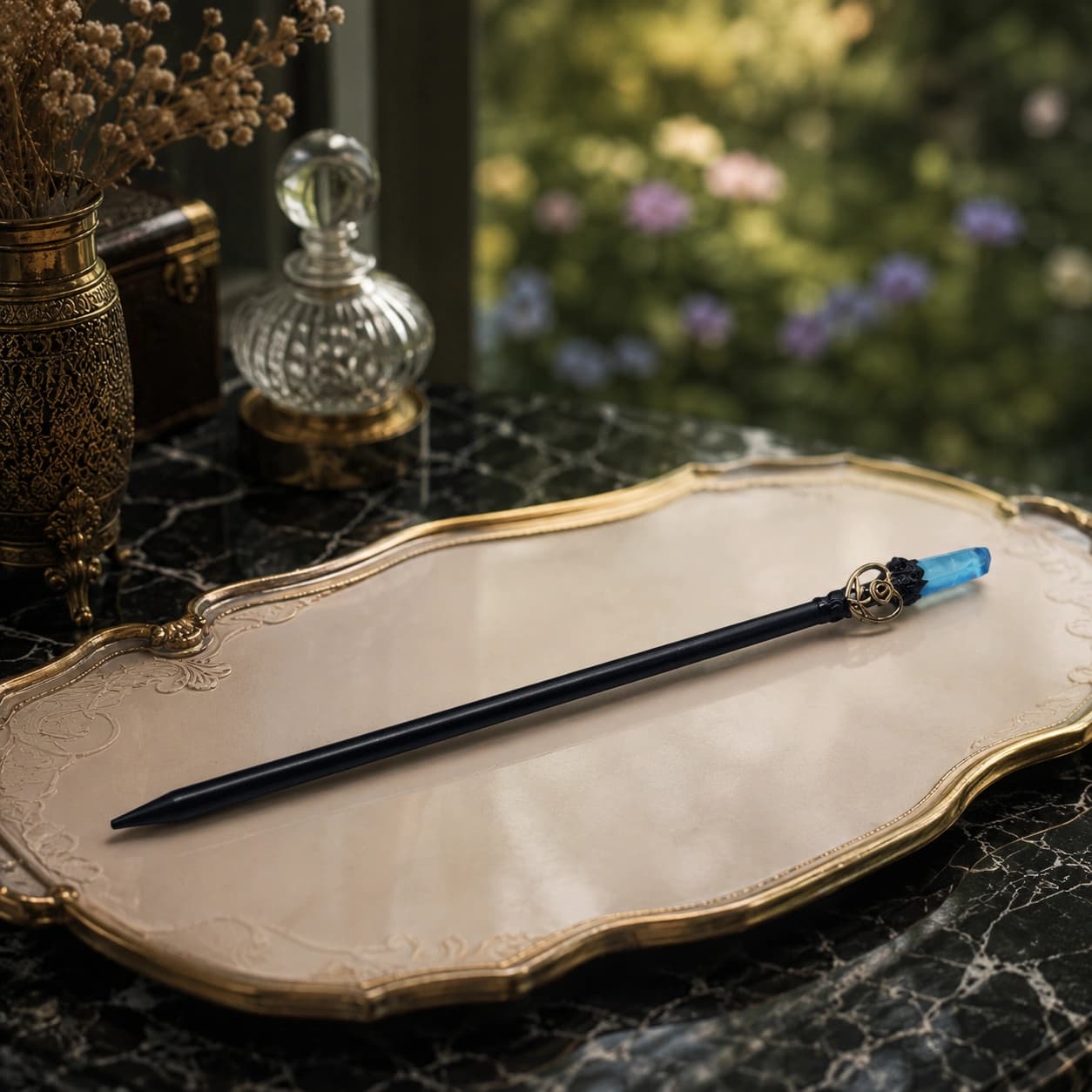 Premium Blue Crystal Wand Decor