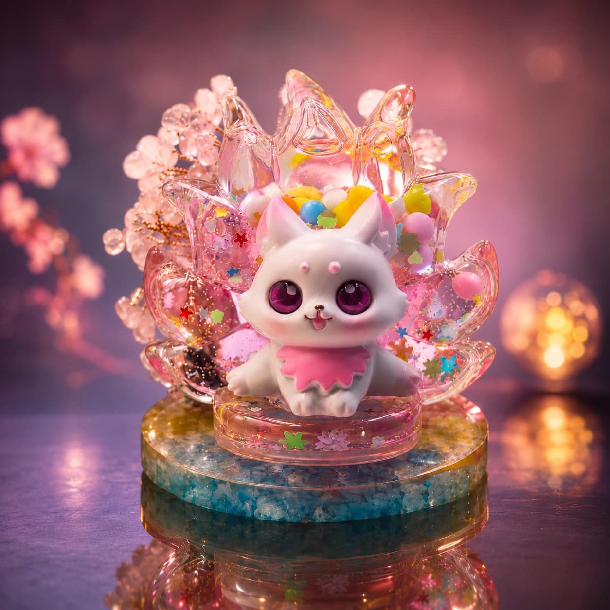 Premium Crystal Kitty Lotus Decor with Pastel Bead