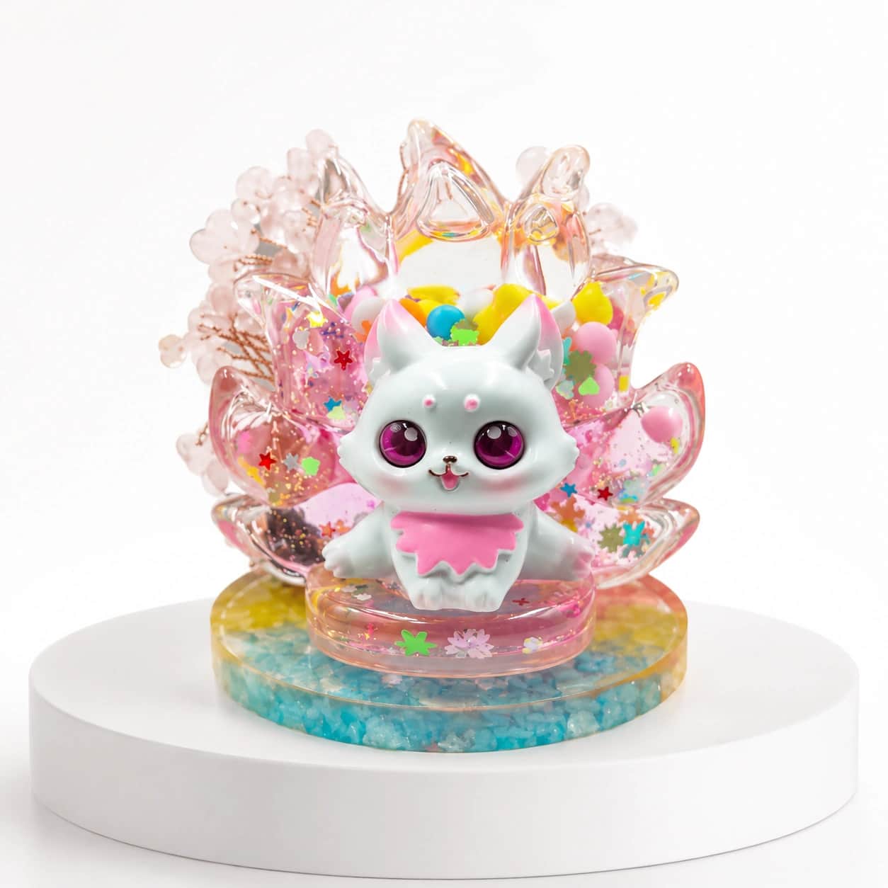 Premium Crystal Kitty Lotus Decor with Pastel Bead 2