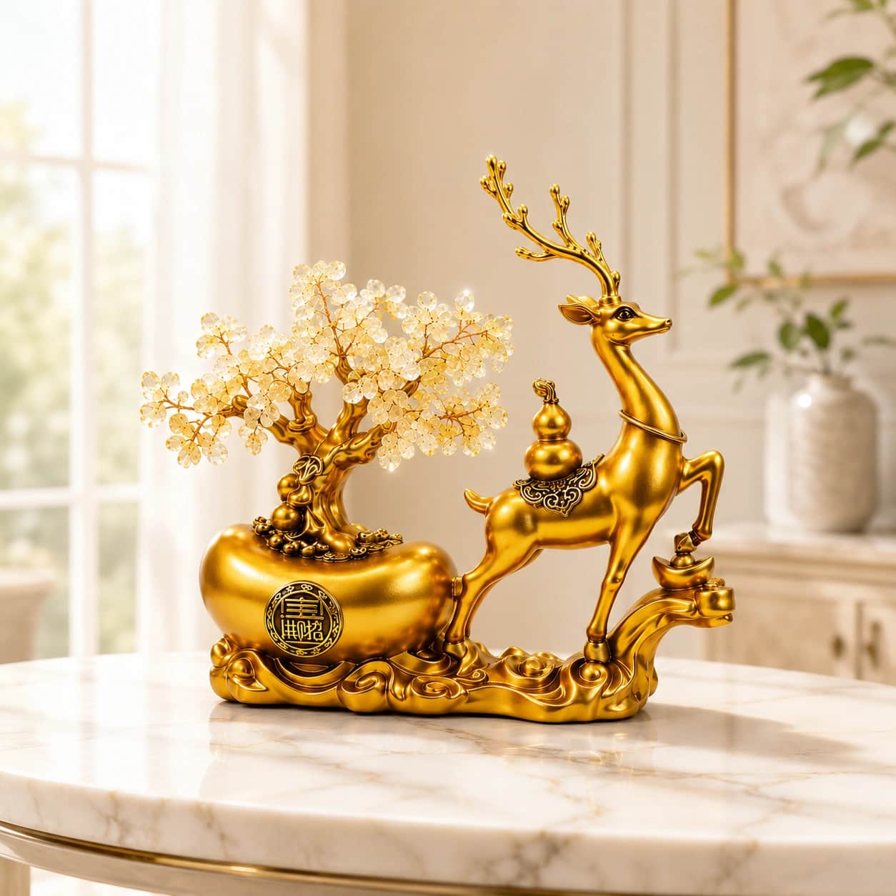Premium Golden Deer with Crystal Fortune Tree Showpiece - 34 cm Luxury Wealth & Good Fortune Home Decor 1
