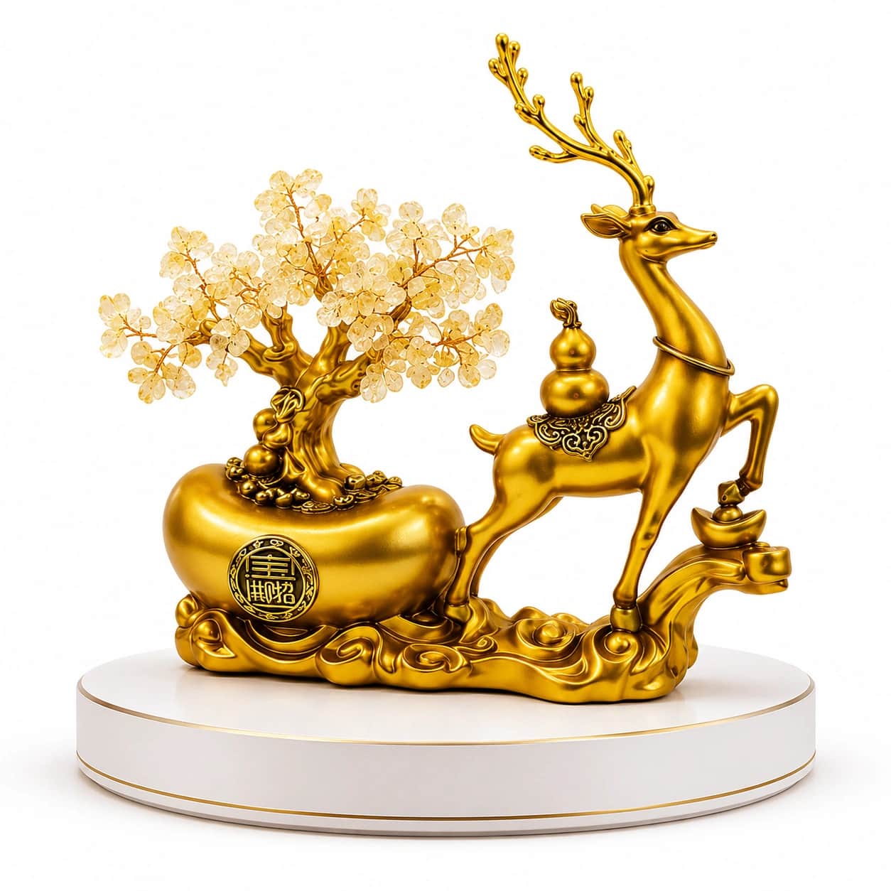 Premium Golden Deer with Crystal Fortune Tree Showpiece - 34 cm Luxury Wealth & Good Fortune Home Decor 2