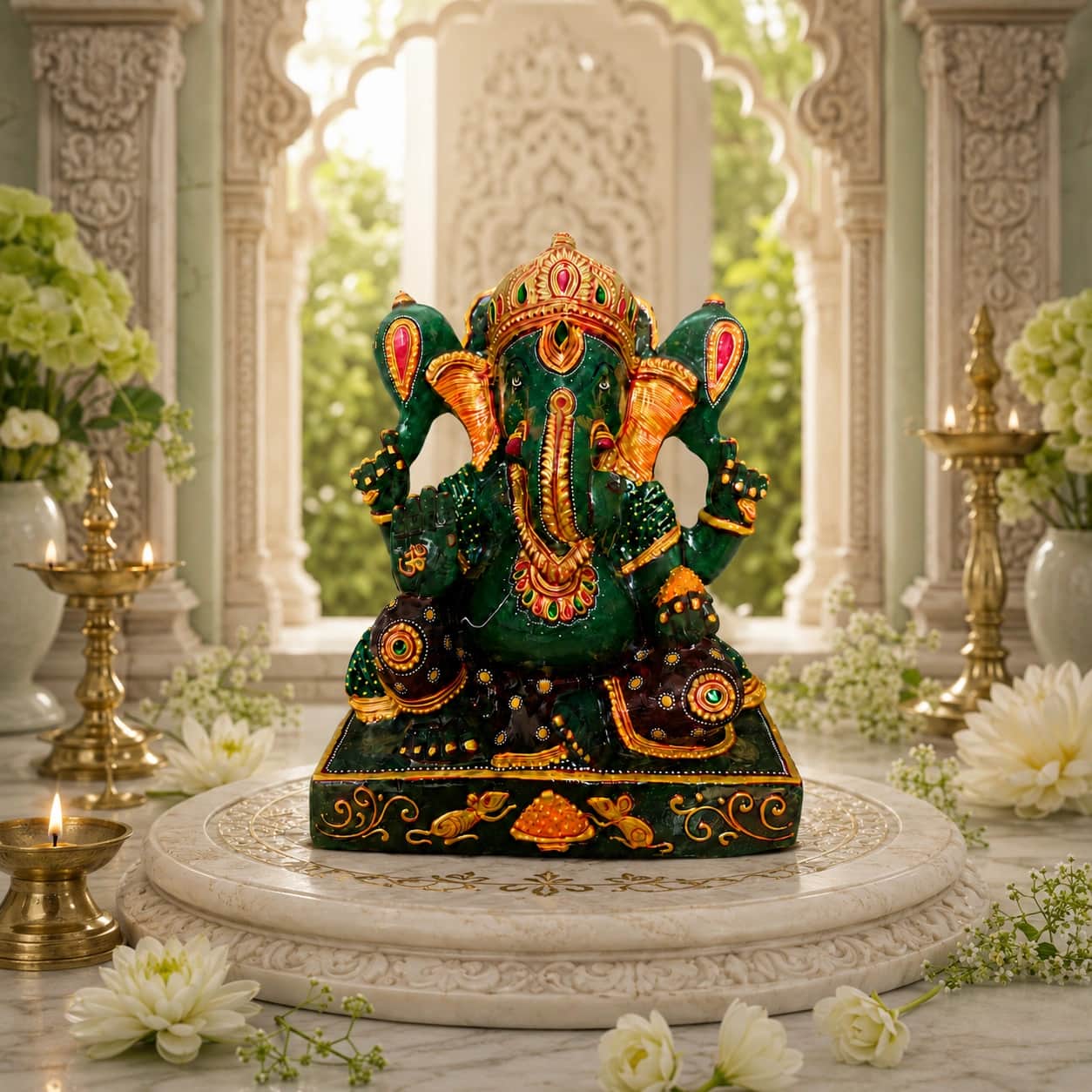 Premium Green Aventurine Ganesha Idol - Natural Stone Spiritual Decor for Home, Temple & Gifting 1