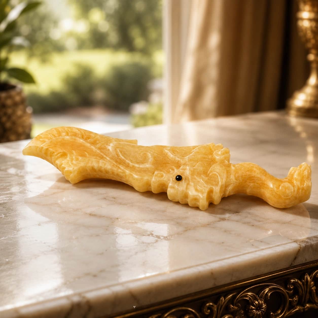 Premium Hand-Carved Yellow Crystal Decor - Polished Luxury Home Accent & Elegant Gift 1