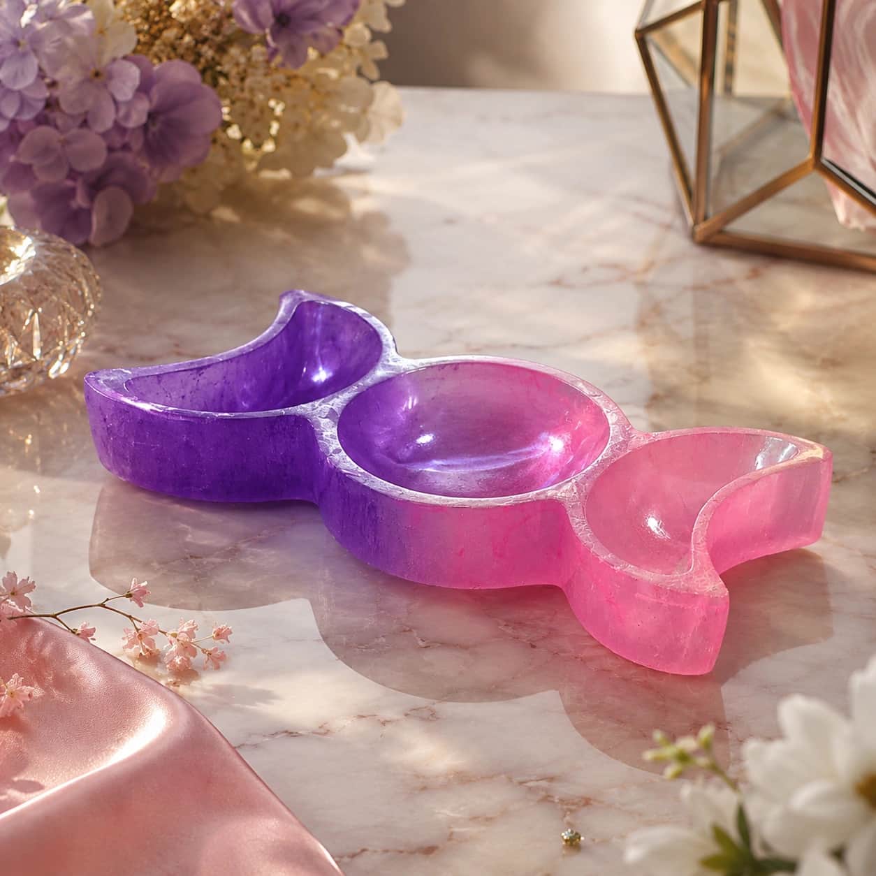 Premium Iridescent Crystal Candy Tray | 3-Compartment Handcrafted Decor | Jewelry Tray & Luxury Gift 1