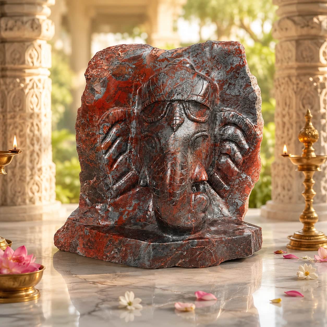 Premium Iron Tiger Eye Ganesha Sculpture | Hand-Carved Natural Stone Ganpati Idol for Luxury Temple Decor 1