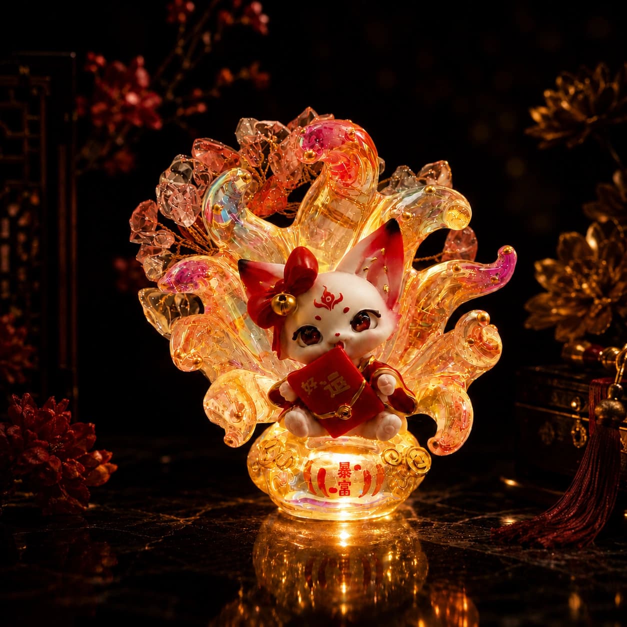 Premium LED Crystal Fox Rabbit Figurine | Lucky Fortune Decorative Figurine with Warm Ambient Glow