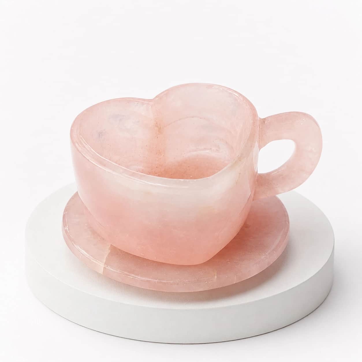Premium Rose Quartz Heart Cup with Saucer | Handcrafted Natural Crystal Decor | Love & Healing Gift 2