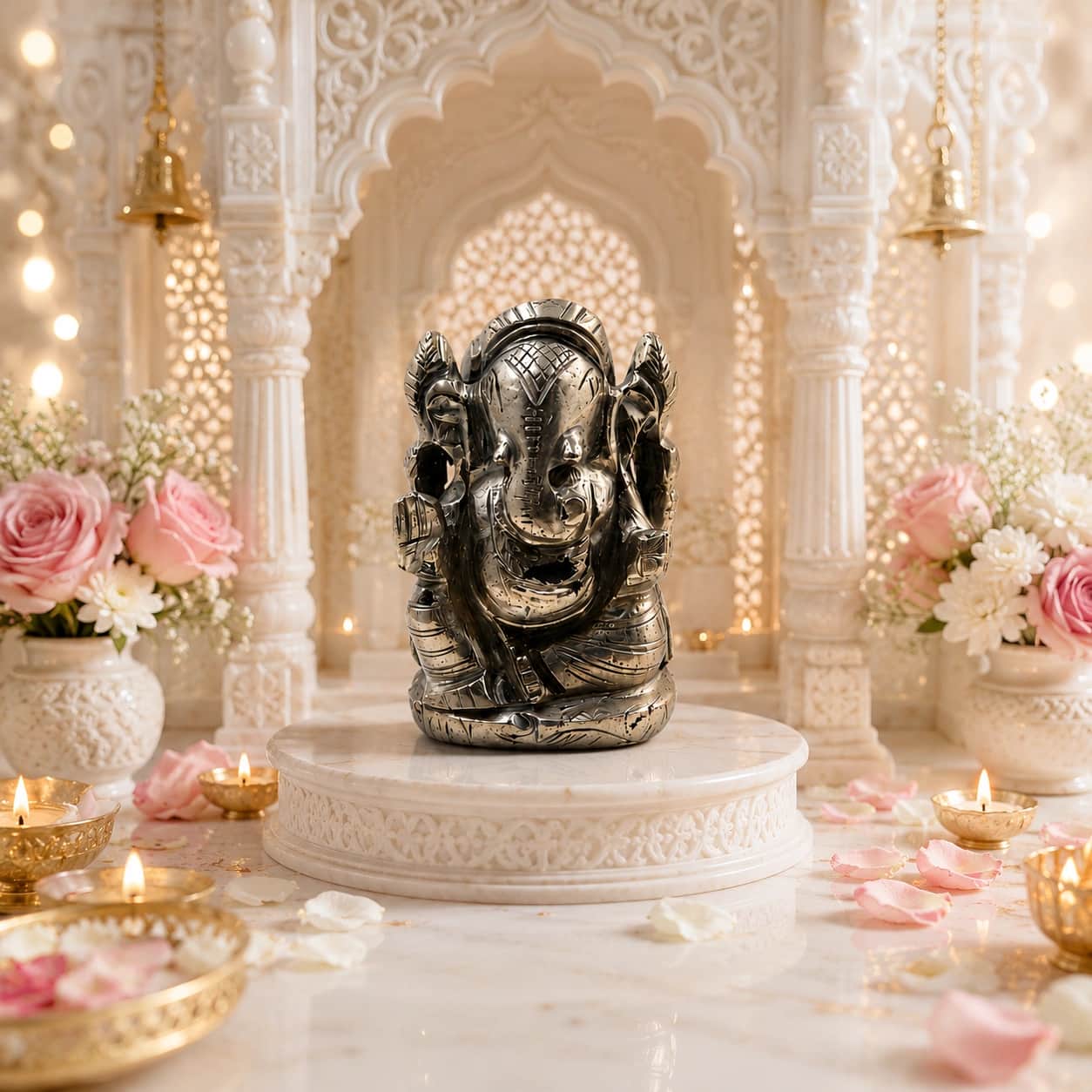 Pyrite Ganesha Idol | Natural Crystal Carved Lord Ganesha Statue | Remover of Obstacles & Bringer of Prosperity | Puja Decor & Vastu Gift 1