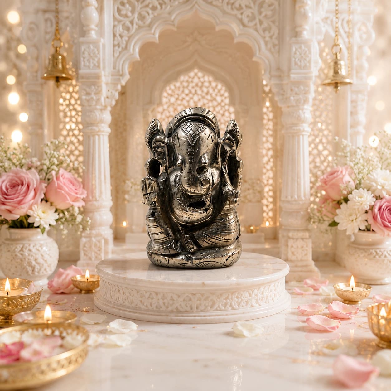 Pyrite Ganesha Idol | Natural Crystal Carved Lord Ganesha Statue | Remover of Obstacles & Bringer of Prosperity | Puja Decor & Vastu Gift
