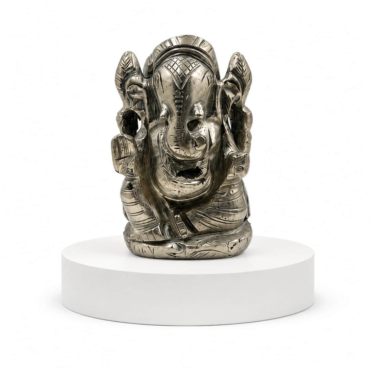 Pyrite Ganesha Idol | Natural Crystal Carved Lord Ganesha Statue | Remover of Obstacles & Bringer of Prosperity | Puja Decor & Vastu Gift 2