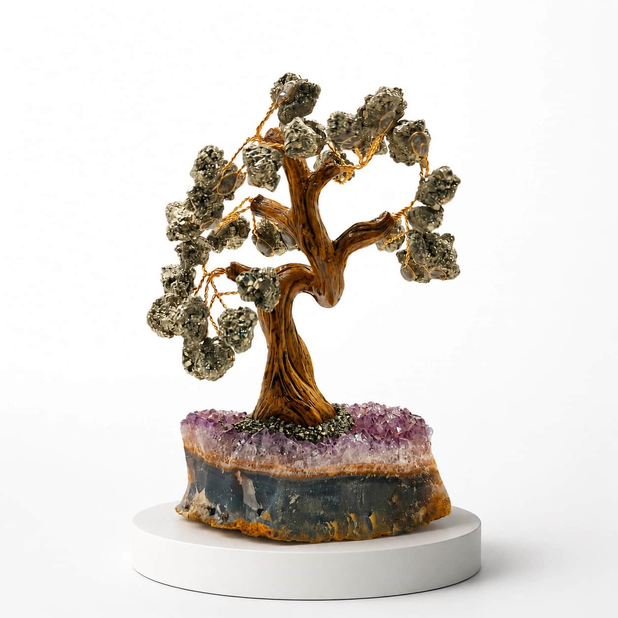 Pyrite Gemstone Tree on Natural Amethyst Base | Handcrafted Crystal Money Tree | Wealth, Abundance & Positive Energy | Luxury Home Decor & Premium Gift 2