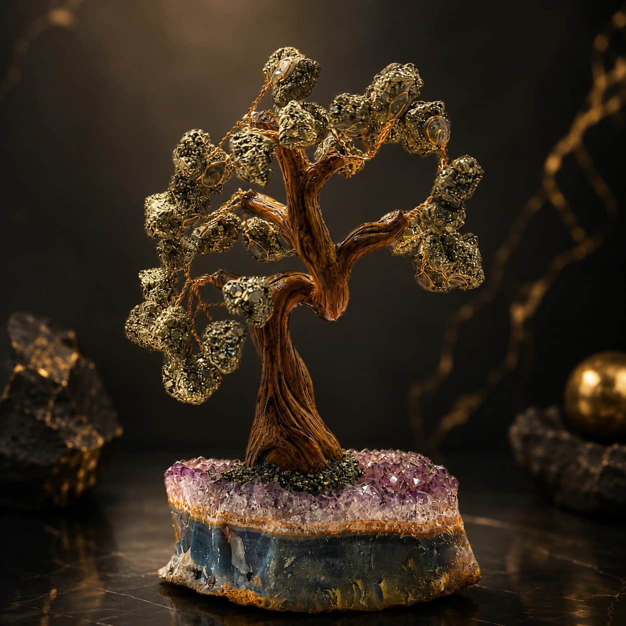 Pyrite Gemstone Tree on Natural Amethyst Base | Handcrafted Crystal Money Tree | Wealth, Abundance & Positive Energy | Luxury Home Decor & Premium Gift 1