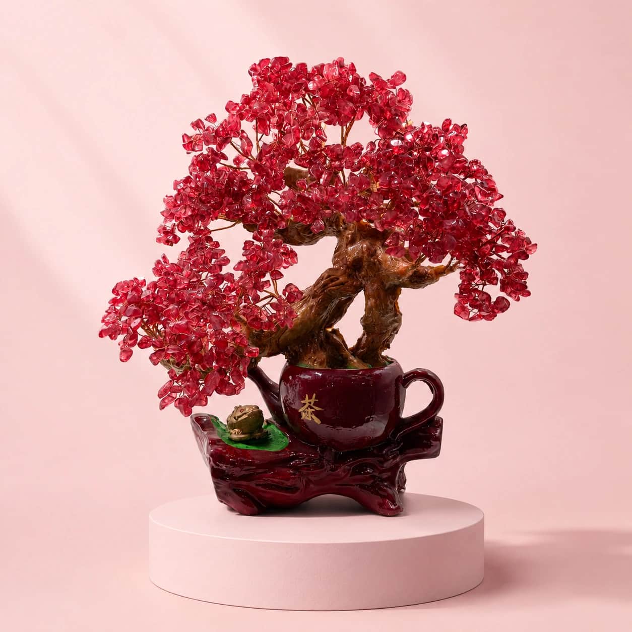 Red Crystal Bonsai Tree Handcrafted Luxury Gemstone Decor with Teapot Base 2