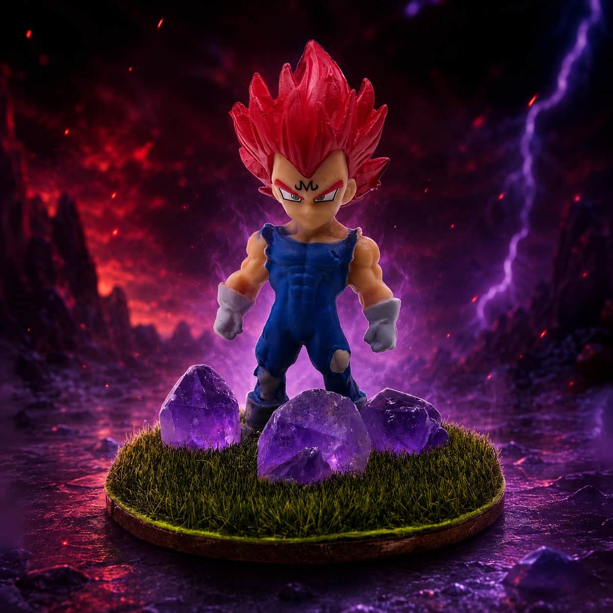 Red Hair Vegeta Super Saiyan God Figurine | Amethyst Crystal Base | Premium Anime Collectible 1