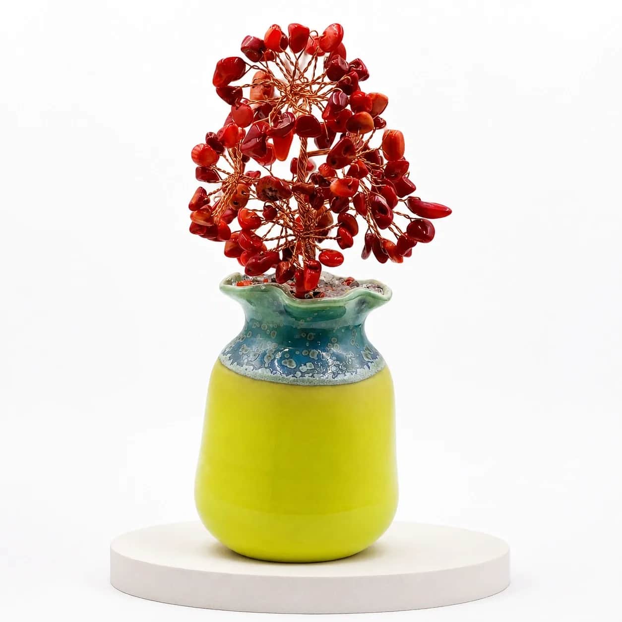 Red Jasper Tree | Handcrafted Jasper Crystal Tree Decor with Yellow Ceramic Vase 2