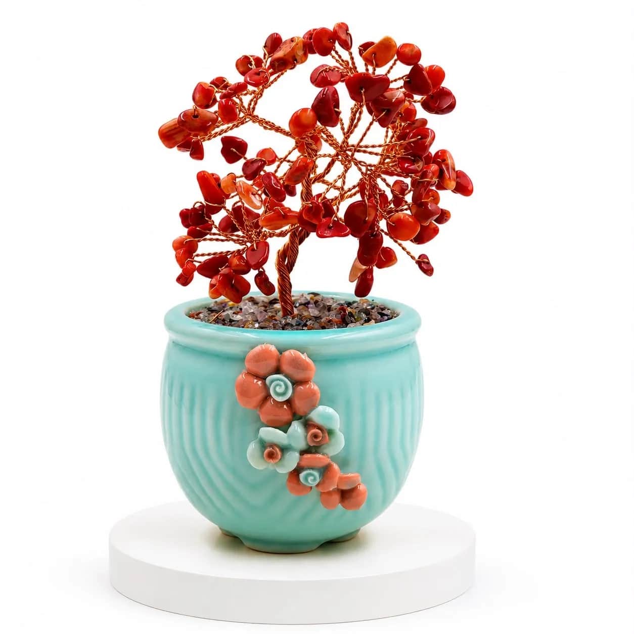 Red Jasper Tree in Aqua Blue Ceramic Flower Pot | Handcrafted Crystal Gemstone Tree Decor | Natural Red Jasper Chips with Copper Wire Branches | Premium Home & Office Decor Gift 2