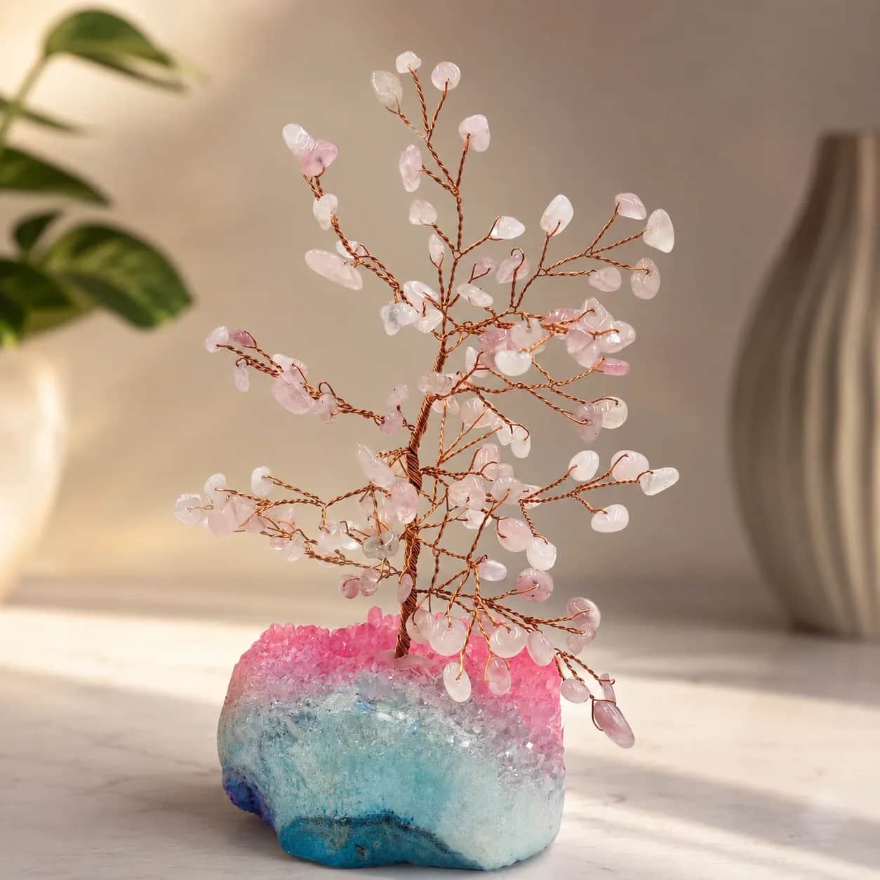 Rose Quartz Crystal Tree Decor | 108 Beads | 16 cm Luxury Crystal Tree for Home Decor & Gifting 1