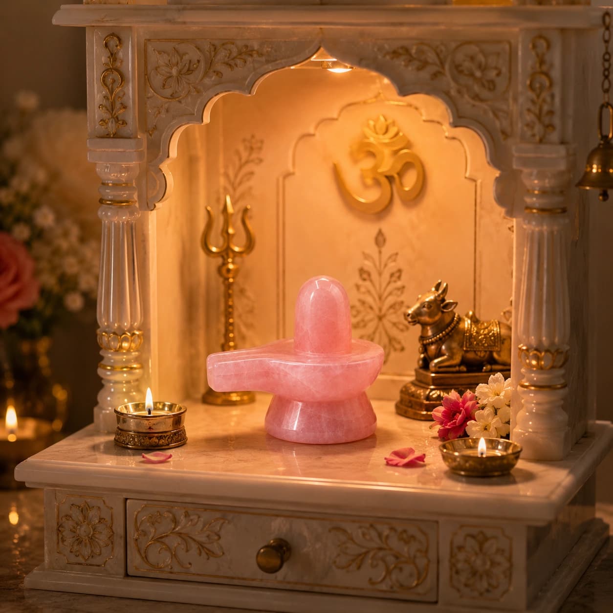 Rose Quartz Shiva Lingam | Natural Crystal Shivling with Yoni Base | Spiritual Pooja Decor & Healing Stone