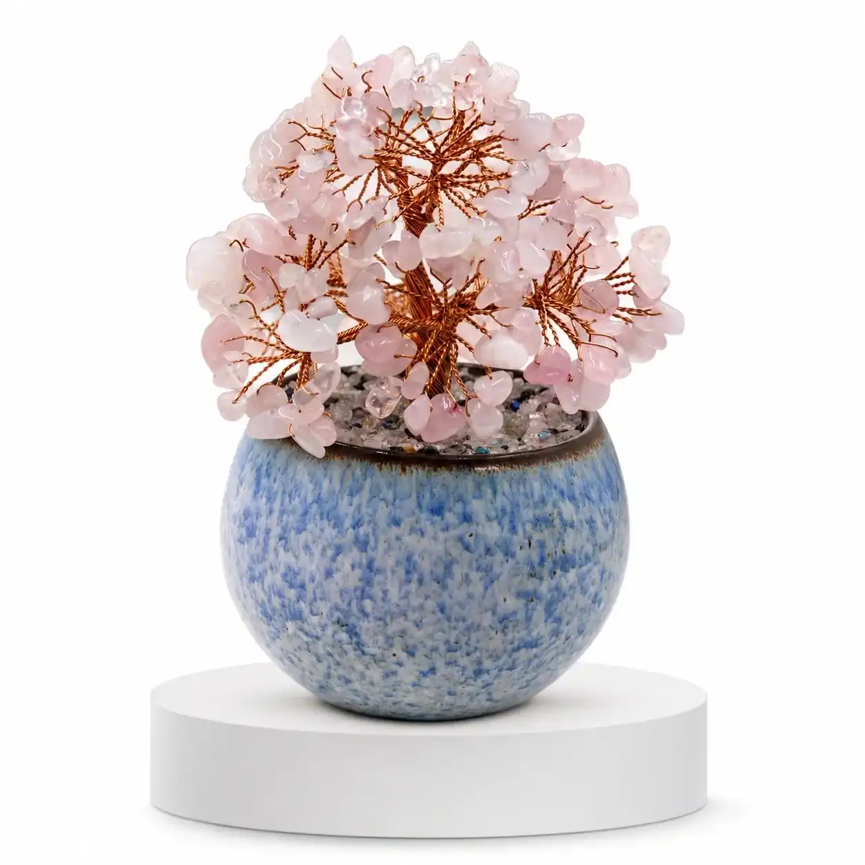 Rose Quartz Tree with Blue Speckled Ceramic Pot | Handcrafted Crystal Tree Decor with Copper Wire Branches | Love, Harmony & Positive Energy Gift 2