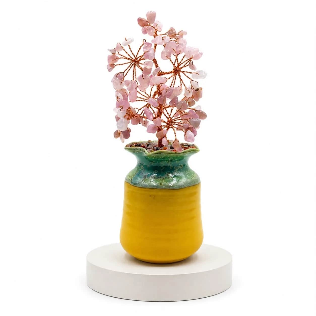 Rose Quartz Tree with Yellow Ceramic Vase | 105 Beads Handmade Crystal Tree for Love, Harmony & Positive Energy Home Decor Gift 2