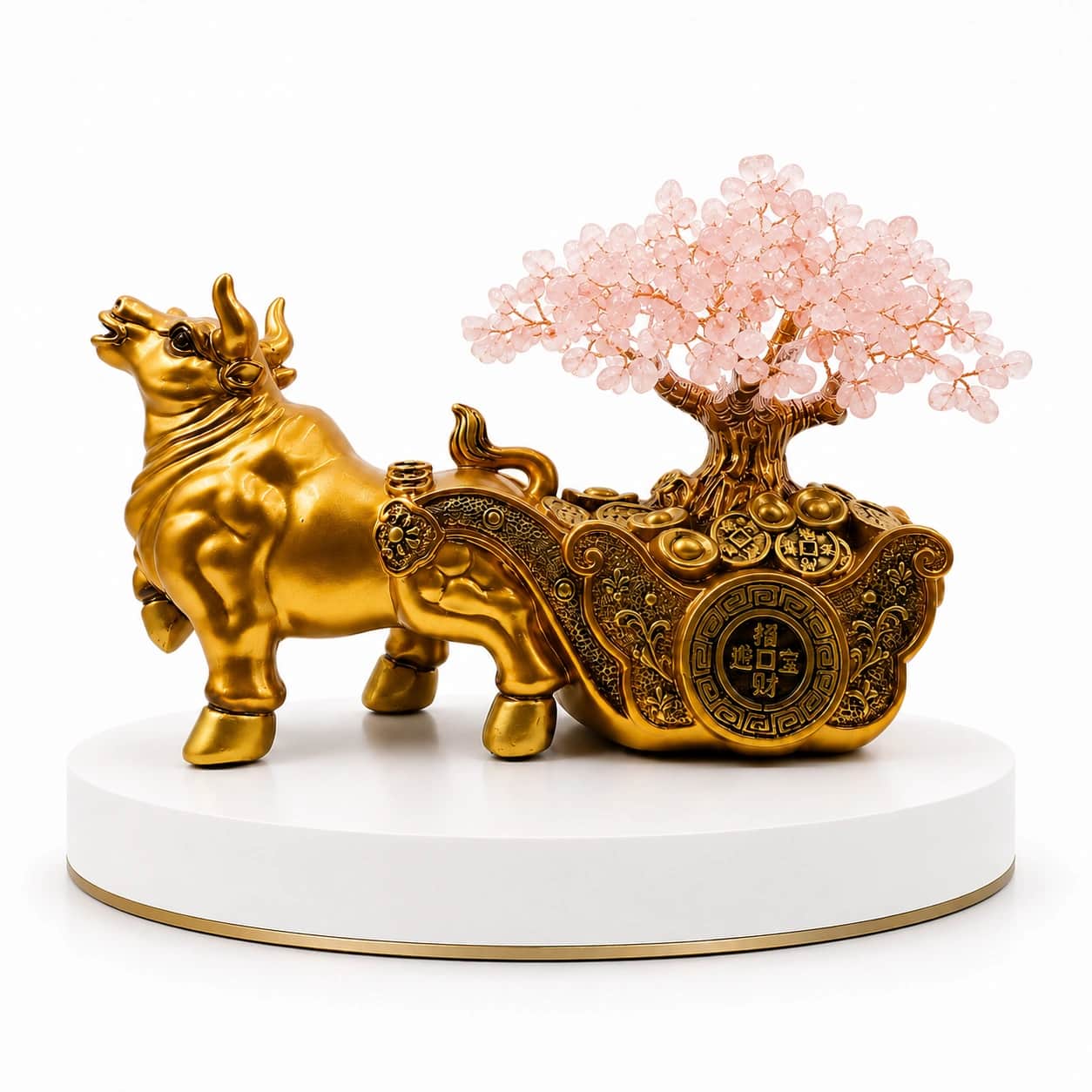 Rose Quartz Wealth Bull Decor Crystal Tree Showpiece 2