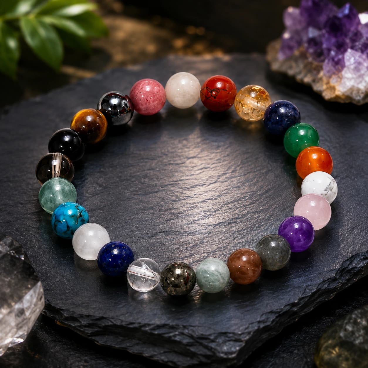 Sampoorna Shakti Bracelet – 23 Powerful Natural Stones Beaded Crystal Stretch Bracelet (Unisex)