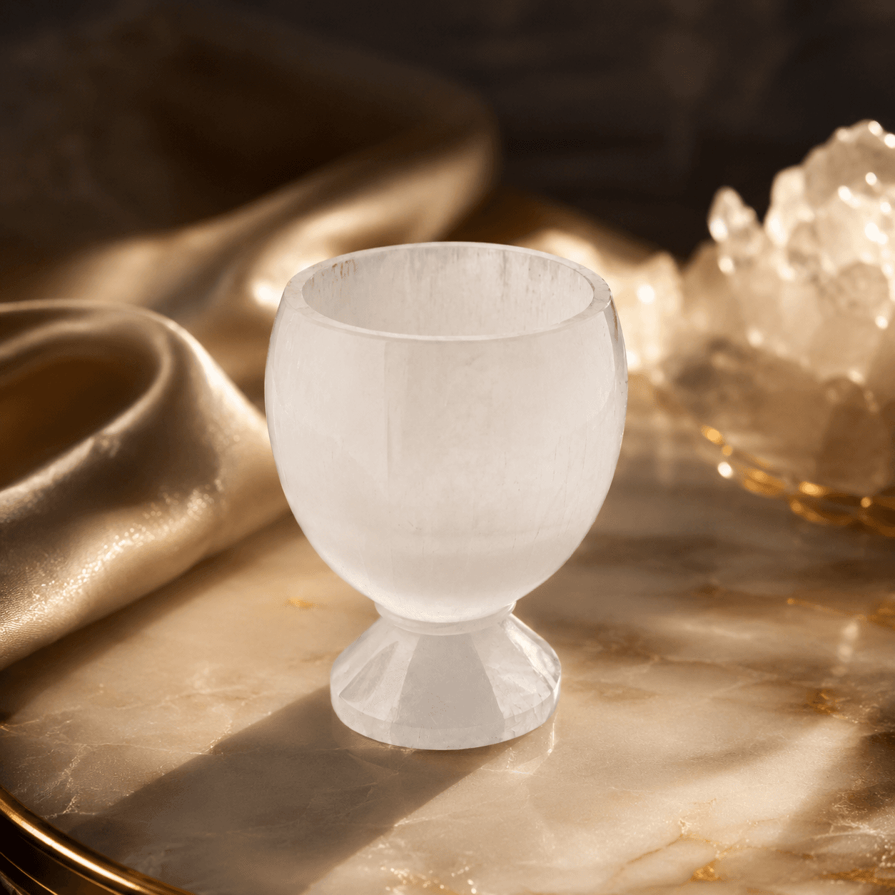 Selenite Goblet | Handcrafted Natural Crystal Goblet | White Selenite Stone Cup | Luxury Home Décor Accent