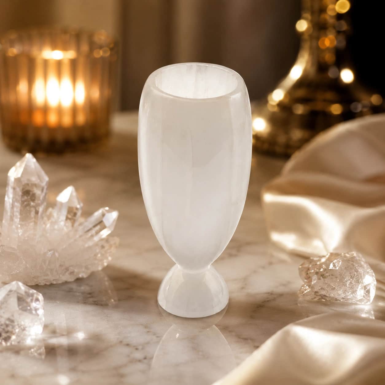 Selenite Vase | Handcrafted Natural Crystal Vase | White Selenite Stone Pedestal Vase | Luxury Home Décor Accent 1