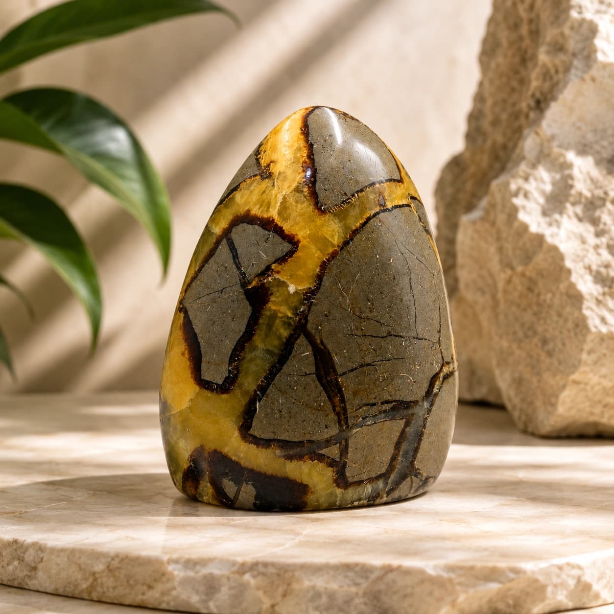 Septarian Stone — Natural Polished Free-Form Standing Display | Grounding Dragon Stone Décor