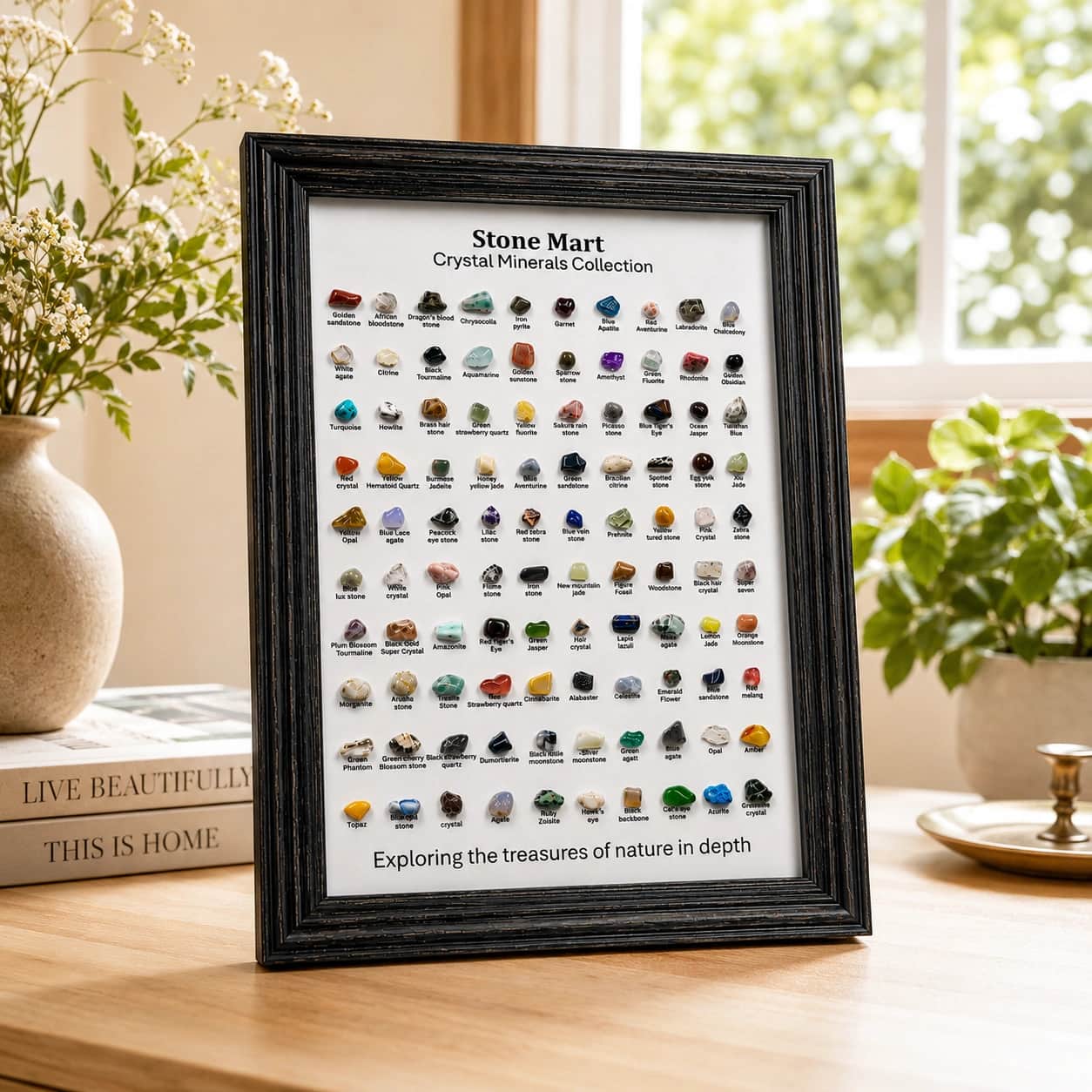 Stone Mart Crystal Minerals Collection Framed Natural Crystal Display Board 1