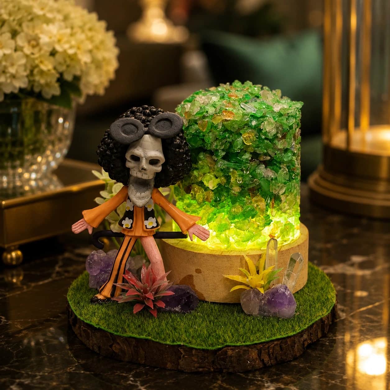 Stone Mart Green Aventurine Clear Quartz Amethyst LED Crystal Decorative Lamp with Fantasy Figurine 1