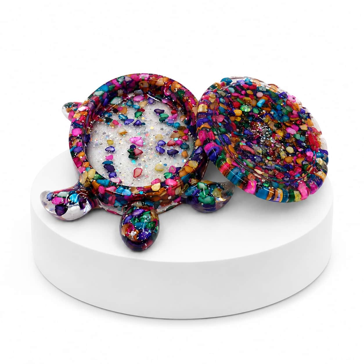 Turtle Crystal Trinket Box with Gemstone Chip Inlay – Decorative Keepsake & Jewellery Box Made By Resin. 2