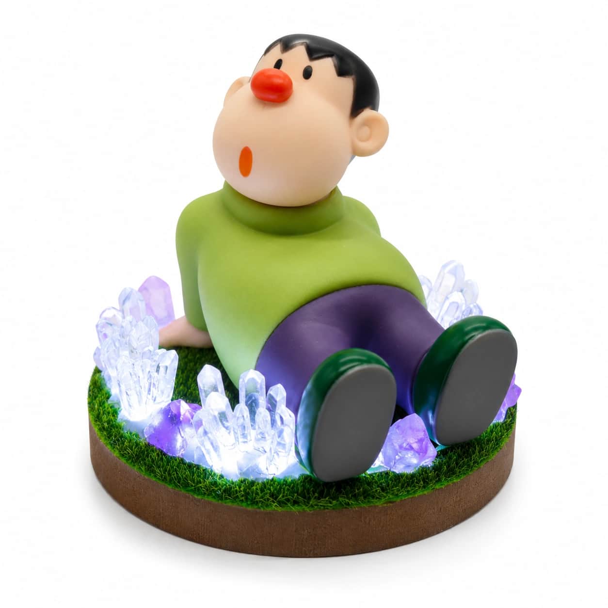 StoneMart Crystal Cartoon Boy LED Decorative Lamp, Reclining Character Figurine with Natural Amethyst & Clear Quartz on Grass Base (13.2 cm) 2