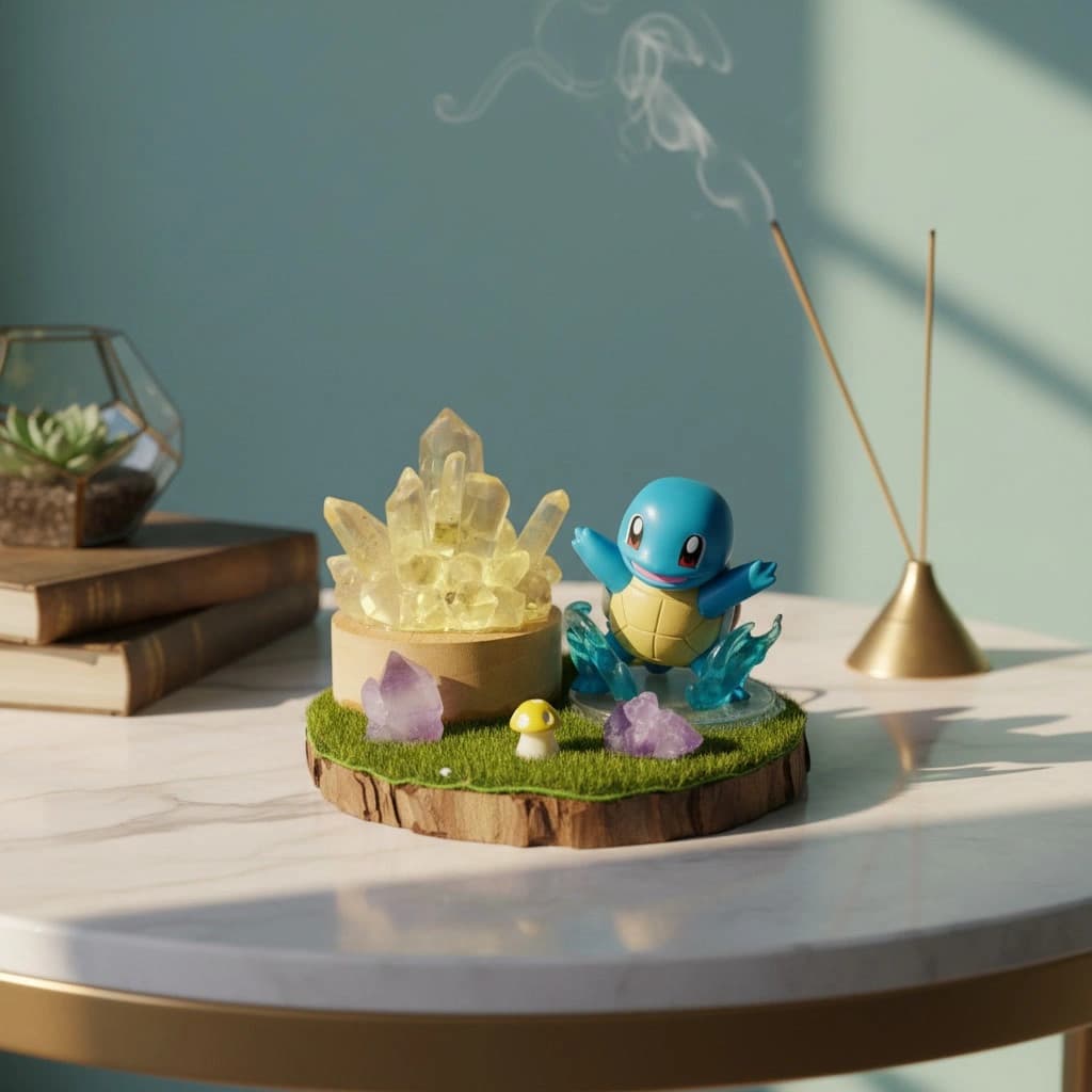 StoneMart Crystal Glow LED Decorative Lamp, Cute Blue Cartoon Turtle Figurine with Natural Clear Quartz & Amethyst on Grass Base (8.7 cm)