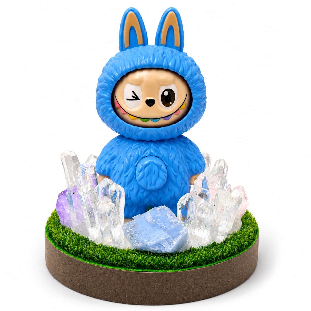 StoneMart Crystal Guardian Multi-Color LED Decorative Lamp, Blue Bunny Creature Figurine with Natural Clear Quartz, Blue Calcite, Amethyst & Rose Quartz on Grass Base (12 cm) 2