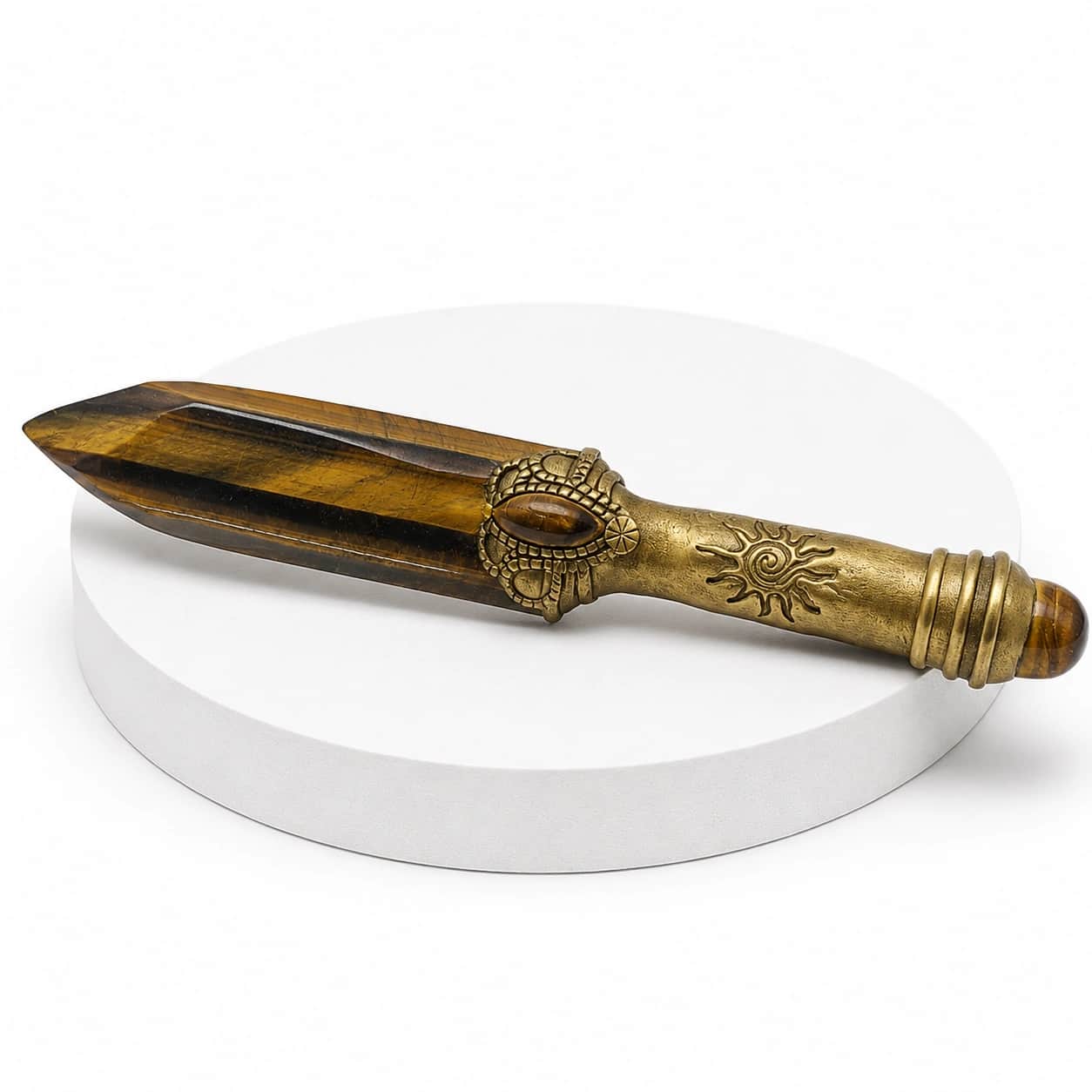 Tiger Eye Ceremonial Dagger Decorative Crystal Stone Knife with Antique Gold Finish 2