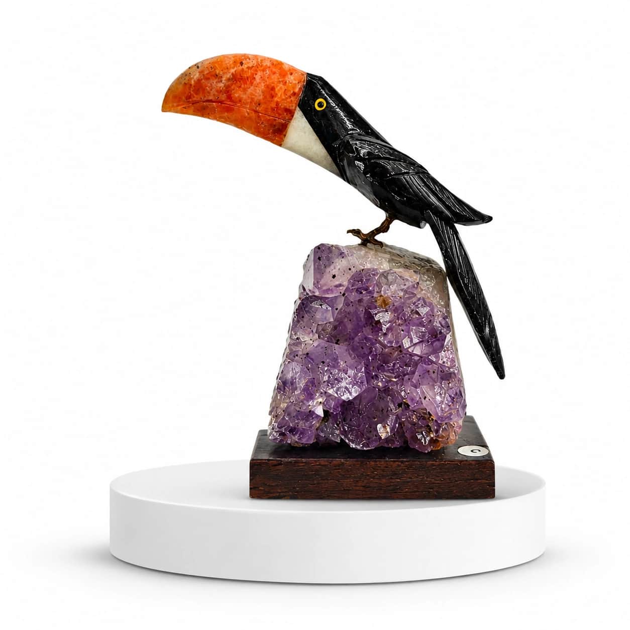 Toucan on Amethyst | Handcrafted Natural Gemstone Bird Figurine 2