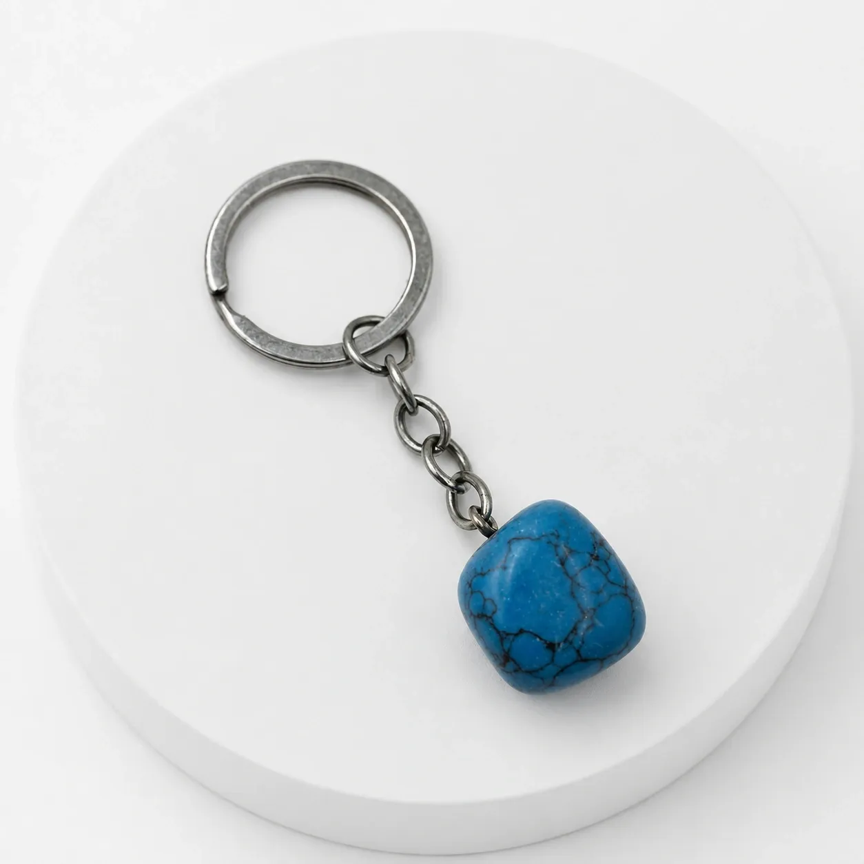 Turquoise Natural Stone Keychain with Silver-Tone Ring 2