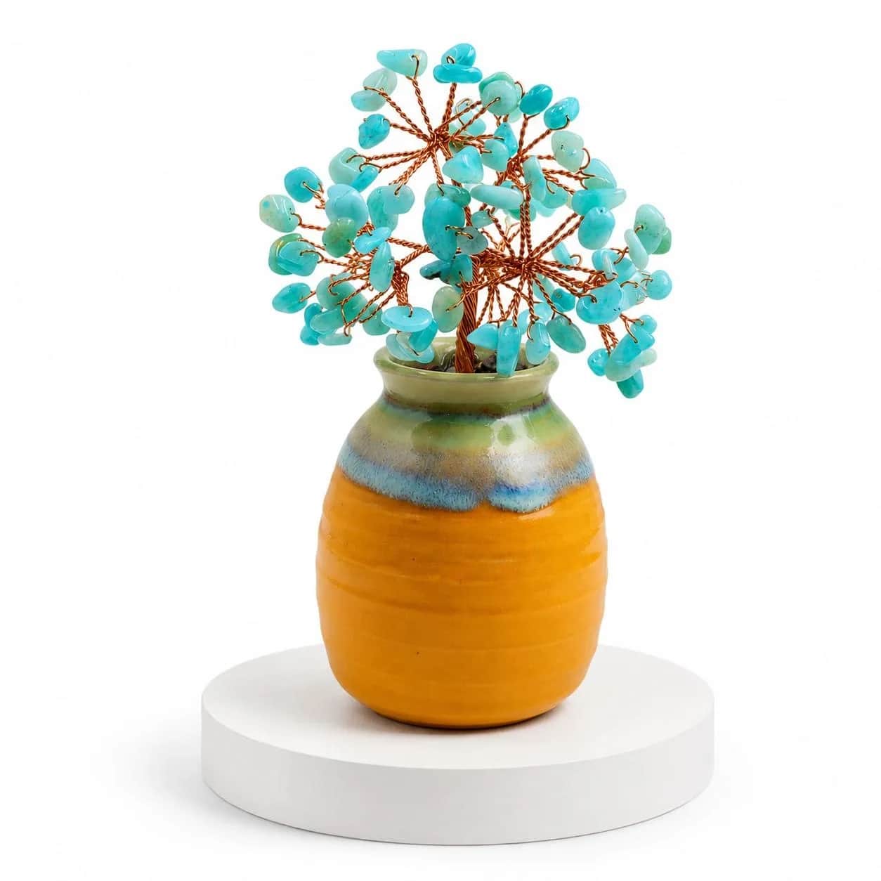 Turquoise Tree with Orange Ceramic Vase | Natural Turquoise Chip Crystal Tree | 105 Beads Handcrafted Copper Wire Gemstone Bonsai for Home Decor & Gifting 2