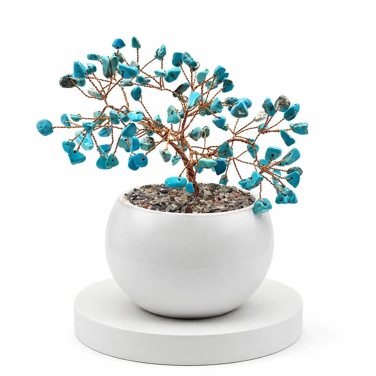 Turquoise Tree with White Ceramic Pot | Handcrafted Crystal Tree Decor | Natural Turquoise Chips & Copper Wire Branches | Luxury Home Decor Gift 2