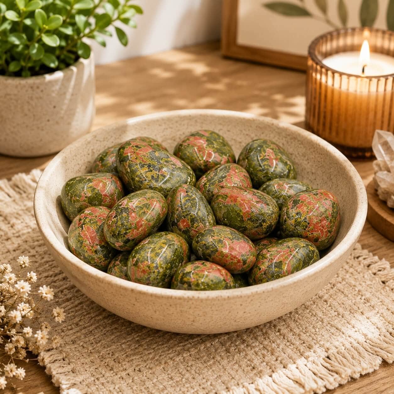 Unakite Jasper Tumbled Stones - Natural Polished Green & Pink Jasper Gemstone Pebbles 1
