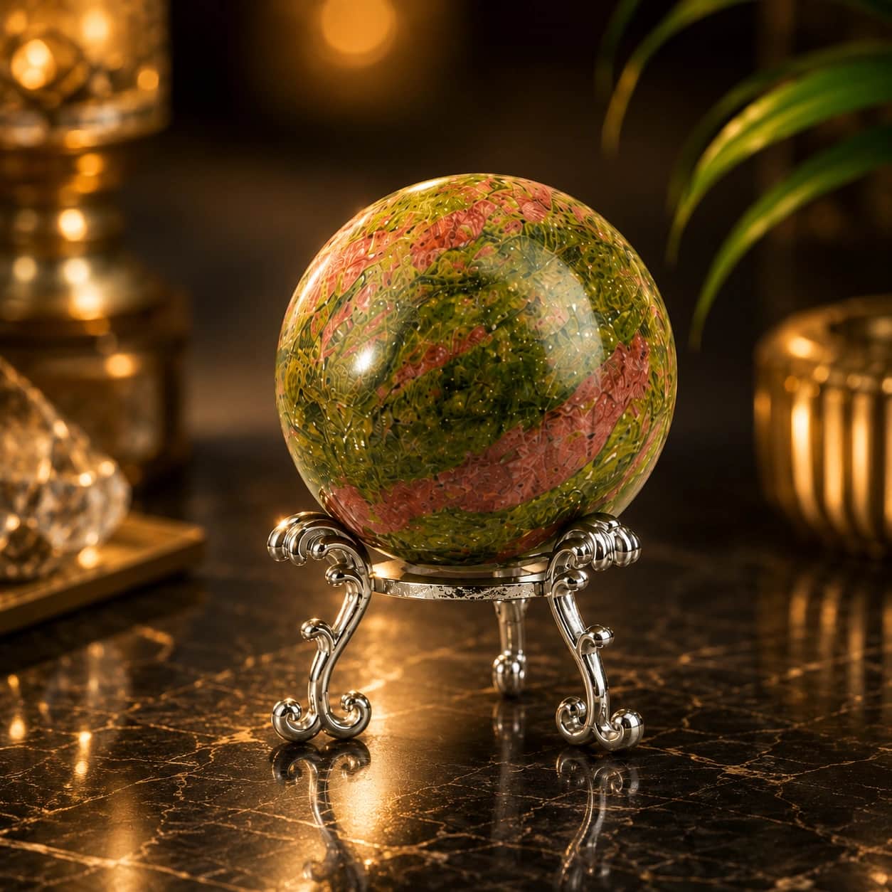 Unakite Sphere Natural Gemstone Crystal Ball for Healing, & Home Decor 1