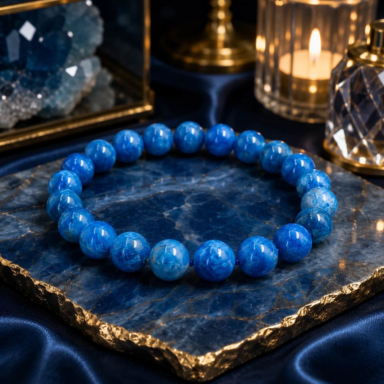 Natural Blue Apatite Crystal Bracelet - 8mm Round Bead Stretch Bracelet for Clarity, Motivation & Manifestation | Unisex Healing Crystal Jewellery 1